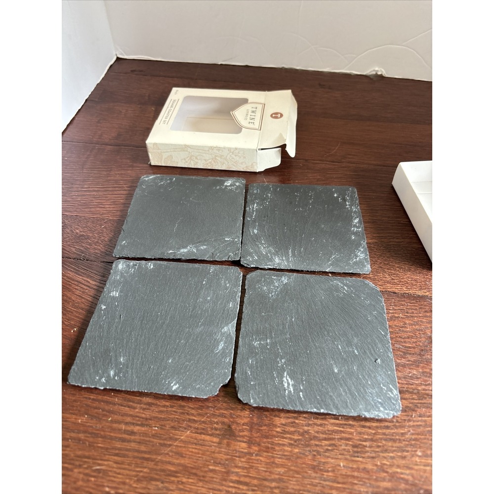 Twine Living - Natural Slate Square Coasters, Set of 4, 4 Inch Square - NEW - Picture 8 of 8